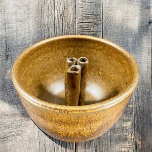 Vintage Bear Paw Stoneware Pottery Flower Frog Container Bowl Dish Signed VTG